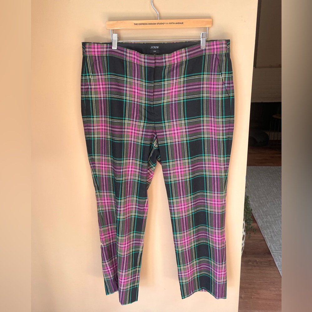 J Crew Kate Wool Trousers Pants Womens Size 18 Plaid Career Academia Straight #